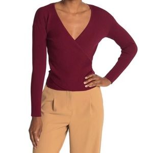 Jonathan Simkhai Sienna Deep Rib Long Sleeve Wrap Top Size Large